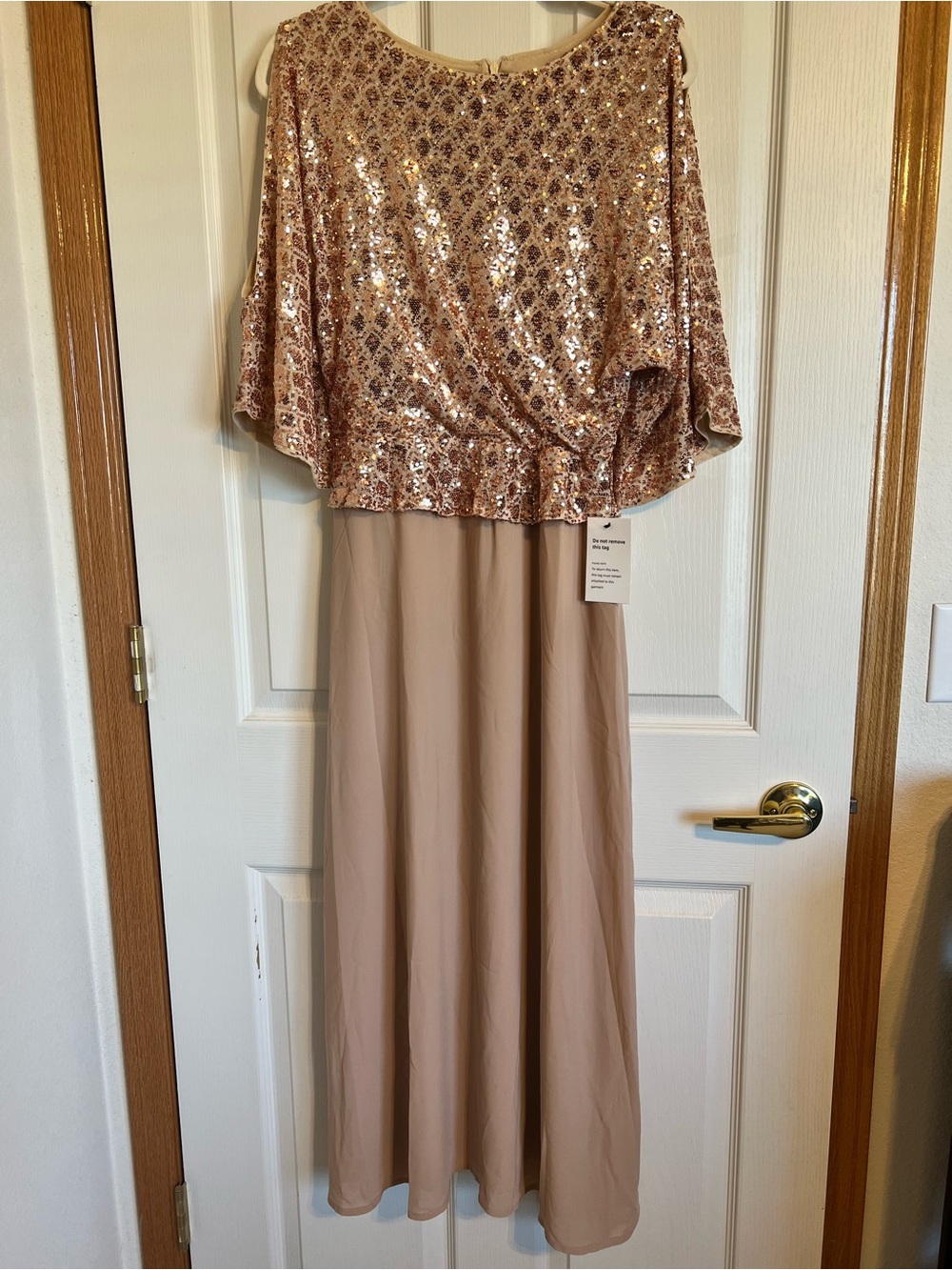 Grace Karin Rose Gold Sequin Top Blush Chiffon Skirt Evening Gown